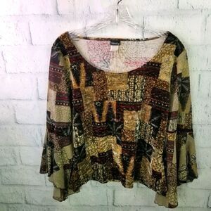 VANITY BRAND TOP. VELOUR. BELL SLEEVES. SZ. M